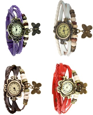 NS18 Vintage Butterfly Rakhi Combo of 4 Purple, Brown, White And Red Analog Watch  - For Women   Watches  (NS18)
