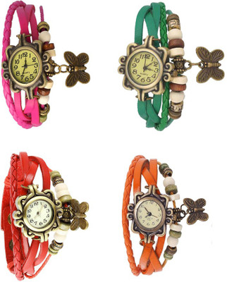 

Kissu Vintage Rakhi Combo of 4 Pink, Red, Green And Orange Watch - For Women