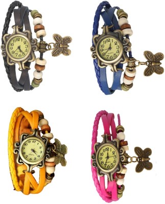 NS18 Vintage Butterfly Rakhi Combo of 4 Black, Yellow, Blue And Pink Analog Watch  - For Women   Watches  (NS18)