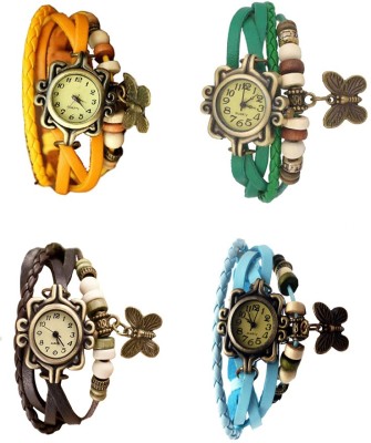 NS18 Vintage Butterfly Rakhi Combo of 4 Yellow, Brown, Green And Sky Blue Analog Watch  - For Women   Watches  (NS18)