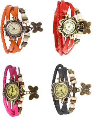 

Kissu Vintage Rakhi Combo of 4 Orange, Pink, Red And Black Watch - For Women