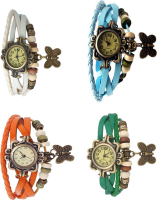 

Kissu Vintage Rakhi Combo of 4 White, Orange, Sky Blue And Green Watch - For Women