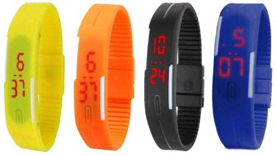 NS18 Silicone Led Magnet Band Combo of 4 Yellow, Orange, Black And Blue Digital Watch  - For Boys & Girls   Watches  (NS18)