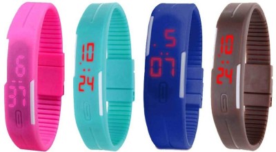 NS18 Silicone Led Magnet Band Combo of 4 Pink, Sky Blue, Blue And Brown Digital Watch  - For Boys & Girls   Watches  (NS18)