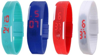 NS18 Silicone Led Magnet Band Combo of 4 Sky Blue, Blue, Red And White Digital Watch  - For Boys & Girls   Watches  (NS18)