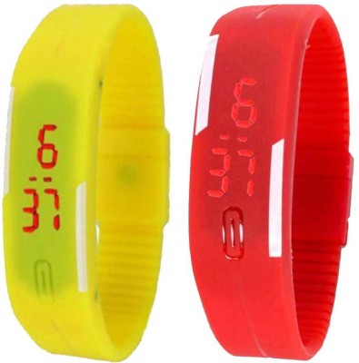 NS18 Silicone Led Magnet Band Set of 2 Yellow And Red Digital Watch  - For Boys & Girls   Watches  (NS18)