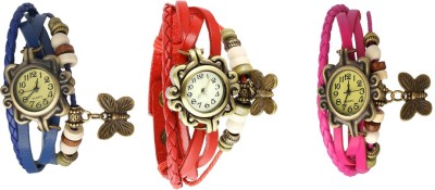 NS18 Vintage Butterfly Rakhi Watch Combo of 3 Blue, Red And Pink Analog Watch  - For Women   Watches  (NS18)