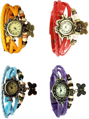 

NS18 Vintage Butterfly Rakhi Combo of 4 Yellow, Sky Blue, Red And Purple Watch - For Women