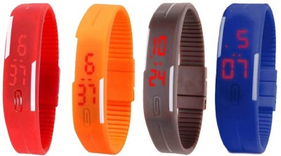 NS18 Silicone Led Magnet Band Combo of 4 Red, Orange, Brown And Blue Digital Watch  - For Boys & Girls   Watches  (NS18)
