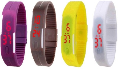 NS18 Silicone Led Magnet Band Combo of 4 Purple, Brown, Yellow And White Digital Watch  - For Boys & Girls   Watches  (NS18)