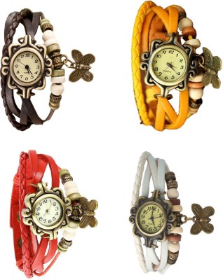 NS18 Vintage Butterfly Rakhi Combo of 4 Brown, Red, Yellow And White Analog Watch  - For Women   Watches  (NS18)