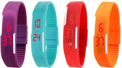 

Kissu Led Magnet Band Combo of 4 Purple, Sky Blue, Red And Orange Watch - For Men & Women