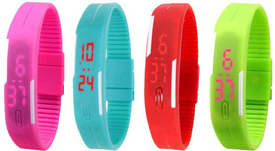 

NS18 Silicone Led Magnet Band Combo of 4 Pink, Sky Blue, Red And Green Watch - For Boys & Girls