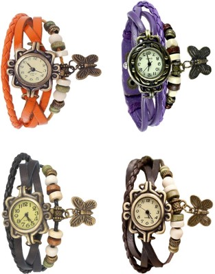 NS18 Vintage Butterfly Rakhi Combo of 4 Orange, Black, Purple And Brown Analog Watch  - For Women   Watches  (NS18)
