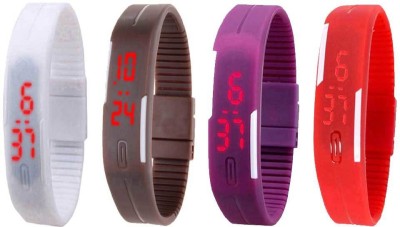 NS18 Silicone Led Magnet Band Watch Combo of 4 White, Brown, Purple And Red Digital Watch  - For Couple   Watches  (NS18)