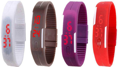 

NS18 Silicone Led Magnet Band Watch Combo of 4 White, Brown, Purple And Red Watch - For Couple
