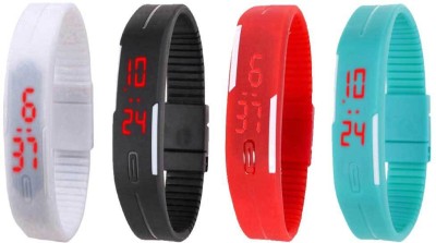 NS18 Silicone Led Magnet Band Watch Combo of 4 White, Black, Red And Sky Blue Digital Watch  - For Couple   Watches  (NS18)
