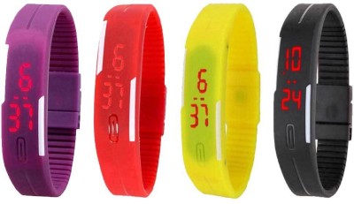 NS18 Silicone Led Magnet Band Combo of 4 Purple, Red, Yellow And Black Digital Watch  - For Boys & Girls   Watches  (NS18)