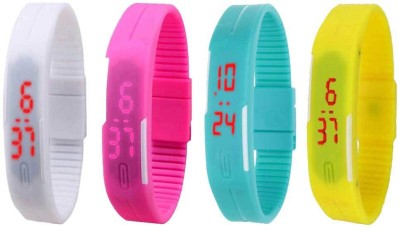 NS18 Silicone Led Magnet Band Combo of 4 White, Pink, Sky Blue And Yellow Digital Watch  - For Boys & Girls   Watches  (NS18)