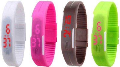 NS18 Silicone Led Magnet Band Combo of 4 White, Pink, Brown And Green Digital Watch  - For Boys & Girls   Watches  (NS18)