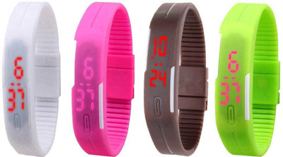 NS18 Silicone Led Magnet Band Combo of 4 White, Pink, Brown And Green Digital Watch  - For Boys & Girls   Watches  (NS18)