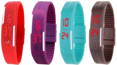 NS18 Silicone Led Magnet Band Combo of 4 Red, Purple, Sky Blue And Brown Digital Watch  - For Boys & Girls   Watches  (NS18)
