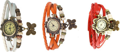 

Kissu Vintage Rakhi Watch Combo of 3 White, Orange And Red Watch - For Women