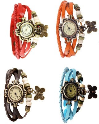 NS18 Vintage Butterfly Rakhi Combo of 4 Red, Brown, Orange And Sky Blue Analog Watch  - For Women   Watches  (NS18)