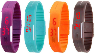 

NS18 Silicone Led Magnet Band Combo of 4 Purple, Sky Blue, Orange And Brown Watch - For Boys & Girls