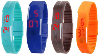 

NS18 Silicone Led Magnet Band Combo of 4 Sky Blue, Blue, Brown And Orange Watch - For Boys & Girls