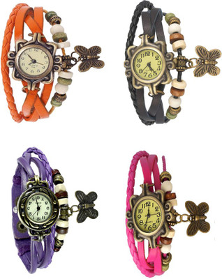 

Kissu Vintage Rakhi Combo of 4 Orange, Purple, Black And Pink Watch - For Women