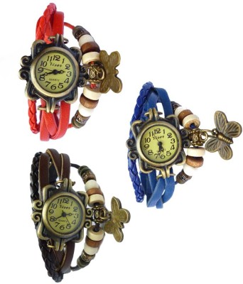 Felizo Multi-strap Leather Vintage Bracelet Latkan Watch with Hanging Butterfly Analog Watch  - For Girls   Watches  (Felizo)