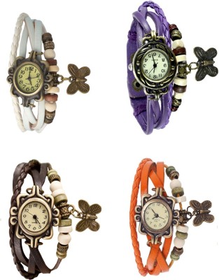 NS18 Vintage Butterfly Rakhi Combo of 4 White, Brown, Purple And Orange Analog Watch  - For Women   Watches  (NS18)
