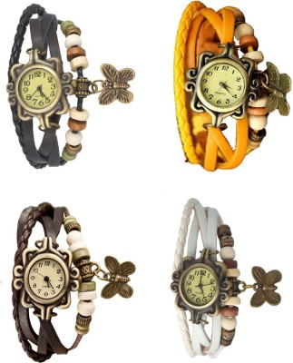 NS18 Vintage Butterfly Rakhi Combo of 4 Black, Brown, Yellow And White Analog Watch  - For Women   Watches  (NS18)