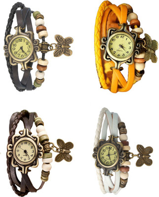

NS18 Vintage Butterfly Rakhi Combo of 4 Black, Brown, Yellow And White Watch - For Women