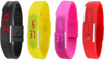 NS18 Silicone Led Magnet Band Watch Combo of 4 Black, Yellow, Pink And Red Digital Watch  - For Couple   Watches  (NS18)