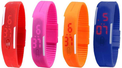 

NS18 Silicone Led Magnet Band Combo of 4 Red, Pink, Orange And Blue Watch - For Boys & Girls