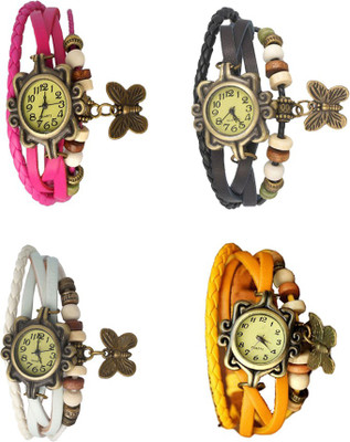 

Kissu Vintage Rakhi Combo of 4 Pink, White, Black And Yellow Watch - For Women