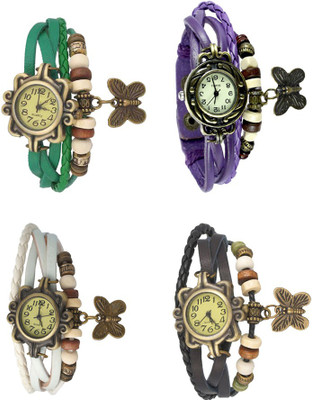 

NS18 Vintage Butterfly Rakhi Combo of 4 Green, White, Purple And Black Watch - For Women
