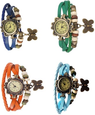 NS18 Vintage Butterfly Rakhi Combo of 4 Blue, Orange, Green And Sky Blue Analog Watch  - For Women   Watches  (NS18)