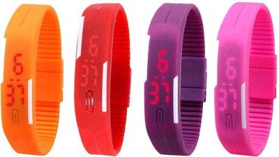 NS18 Silicone Led Magnet Band Watch Combo of 4 Orange, Red, Purple And Pink Digital Watch  - For Couple   Watches  (NS18)