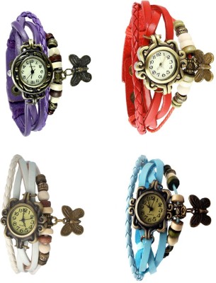 NS18 Vintage Butterfly Rakhi Combo of 4 Purple, White, Red And Sky Blue Analog Watch  - For Women   Watches  (NS18)