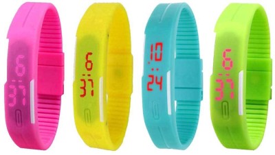 NS18 Silicone Led Magnet Band Combo of 4 Pink, Yellow, Sky Blue And Green Digital Watch  - For Boys & Girls   Watches  (NS18)