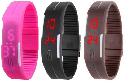 View NS18 Silicone Led Magnet Band Combo of 3 Pink, Black And Brown Digital Watch  - For Boys & Girls Wrist Watches Price Online(NS18)