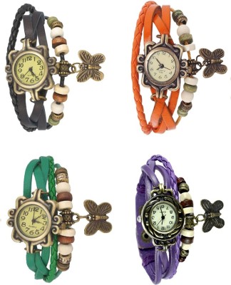 NS18 Vintage Butterfly Rakhi Combo of 4 Black, Green, Orange And Purple Analog Watch  - For Women   Watches  (NS18)