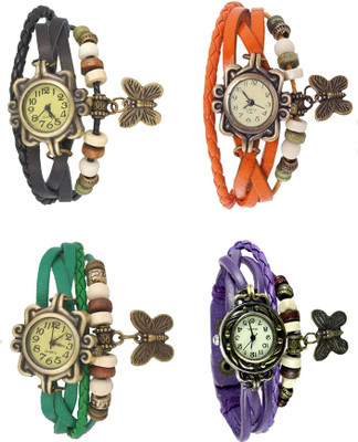 

Kissu Vintage Rakhi Combo of 4 Black, Green, Orange And Purple Watch - For Women