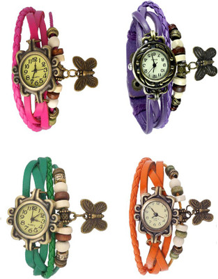 

Kissu Vintage Rakhi Combo of 4 Pink, Green, Purple And Orange Watch - For Women