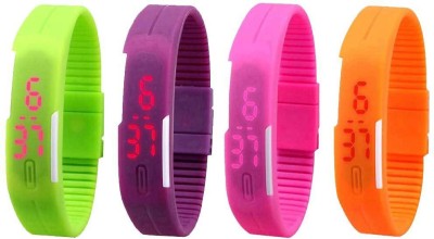 NS18 Silicone Led Magnet Band Combo of 4 Green, Purple, Pink And Orange Digital Watch  - For Boys & Girls   Watches  (NS18)
