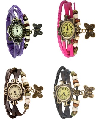 NS18 Vintage Butterfly Rakhi Combo of 4 Purple, Brown, Pink And Black Analog Watch  - For Women   Watches  (NS18)
