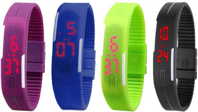 

NS18 Silicone Led Magnet Band Combo of 4 Purple, Blue, Green And Black Watch - For Boys & Girls